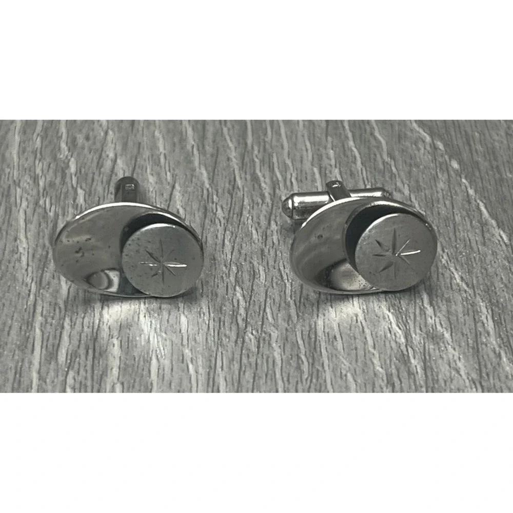 Vintage Hickok USA Sterling Silver Starburst Oval Men's Cufflinks‎ 7.3g